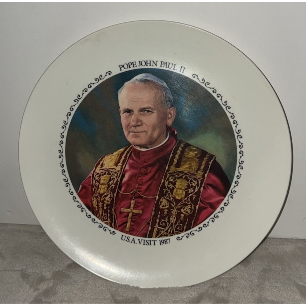 Pope John Paul II USA Visit 1987 Plate Melamine 9.75 Inch Diameter Made in USA